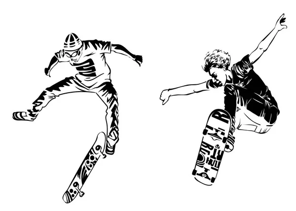 Skateboarders op witte achtergrond. Extreme thema moderne afdrukken. Geïsoleerd op wit — Stockvector