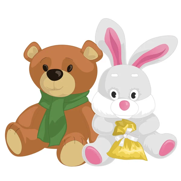 可爱的玩具泰迪熊熊和兔子 — 图库矢量图片