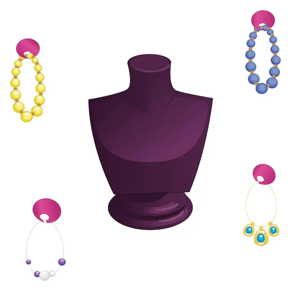 Stand Showcase sous la forme d'un buste féminin avec des perles et des boucles d'oreilles — Image vectorielle