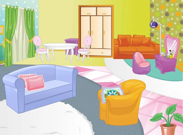 Oturma odası tasarımı. Rahat ev iç. Düz stil.