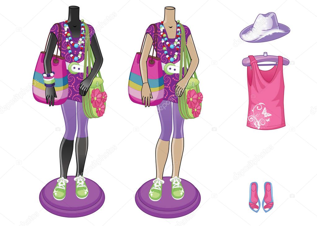 Illustration of Mannequins with Bright Multicolored Wear. Fashion Illustration. Fashion Models.