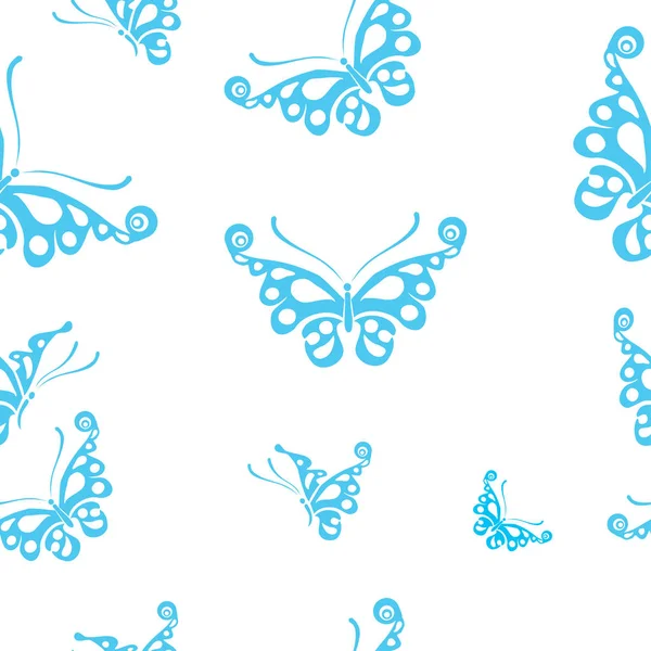 Butterflies silhouettes isolated on white background. Easy to edit, individual objects. Seamless pattern. — Stock Vector