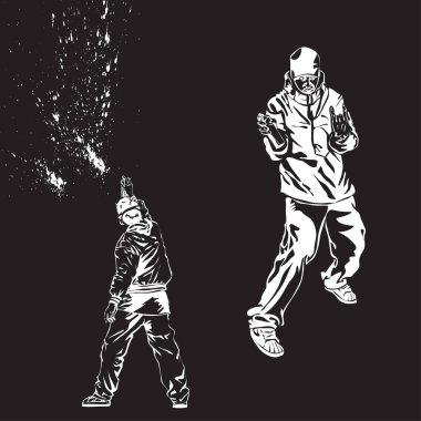 Grafiti adam ve tecavüzcü duvara sokak sanatı yapmak.