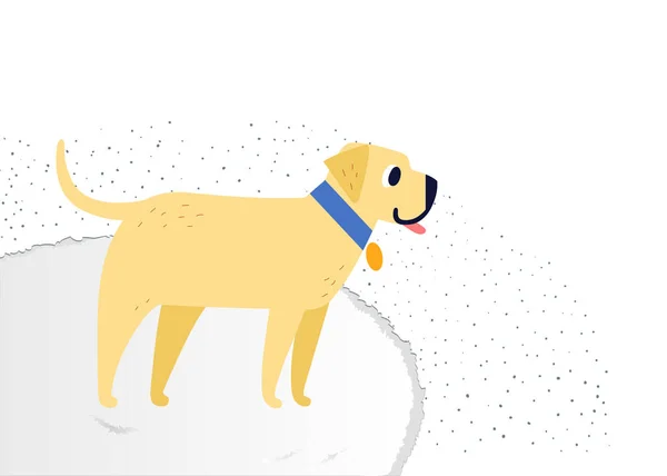 Gelb fröhliche Hunderasse Labrador Retriever lächelt. auf einem flauschigen Teppich. — Stockvektor