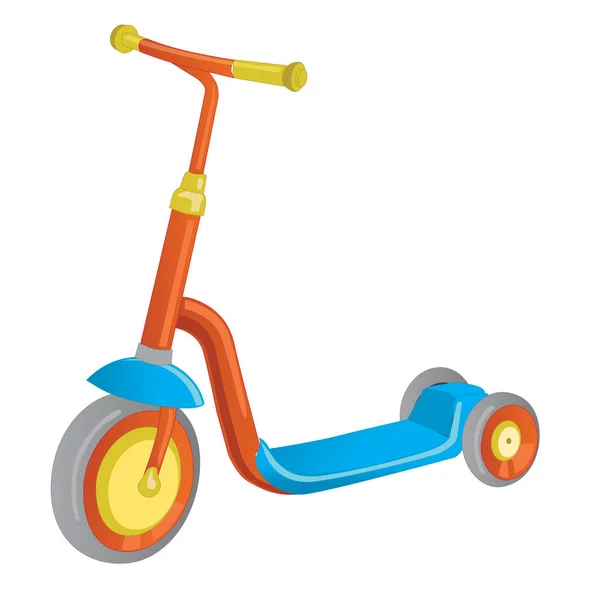 Scooter de vectores. Bicicleta. Dibujos animados lindo color patada scooter para el diseño o páginas web, carteles. Empuje scooter aislado sobre fondo blanco. Eco transporte para niños — Archivo Imágenes Vectoriales