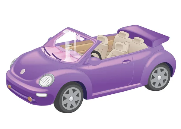 Beyaz arka plan üzerinde izole detaylı mor Cabrio araba karikatür. Vektör çizim