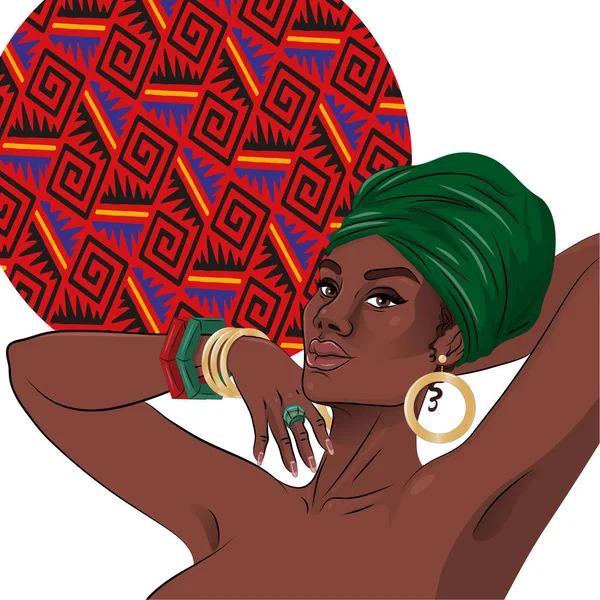 African American Black Beauty Woman Portrait. — Stock Vector