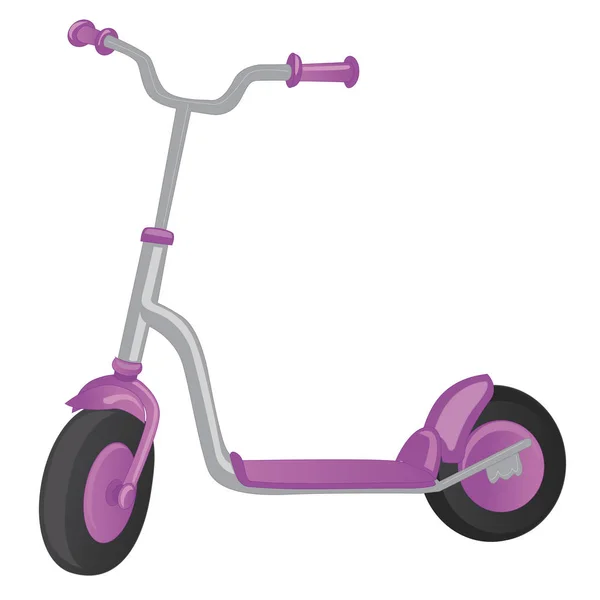Scooter de vectores. Bicicleta. Dibujos animados lindo color patada scooter para el diseño o páginas web, carteles. Empuje scooter aislado sobre fondo blanco. Eco transporte para niños — Vector de stock