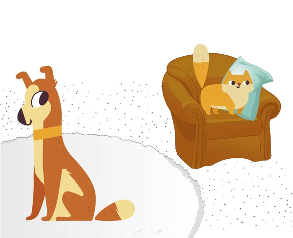 Ingwer Farbe Katze und Hund Zeichen. Vektor flache Cartoon-Illustration. isoliert auf weißem Hintergrund. — Stockvektor