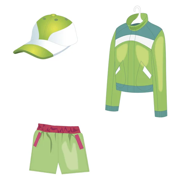 Baju olahraga untuk olahraga musim panas dan cuaca hangat. Vektor ilustrasi. Terisolasi pada latar belakang putih . - Stok Vektor