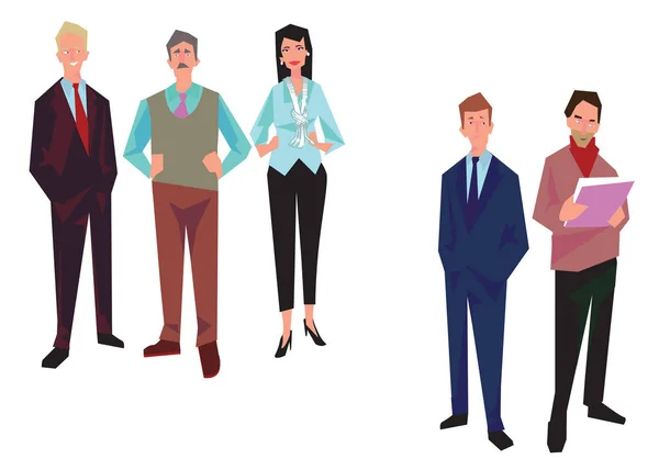 Groep van kantoorpersoneel, medewerkers, managers. Mensen uit het bedrijfsleven in Bureau en casual kleding. Geïsoleerd op wit. De pictogrammen van de bedrijfs. Business design. Vectorillustratie. — Stockvector