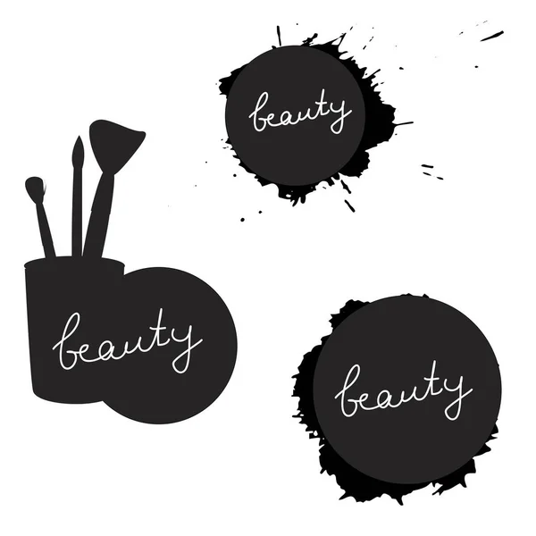 Beauty inscription on various silhouettes. Black and white. Isolated. Vector illustration. — Stock Vector