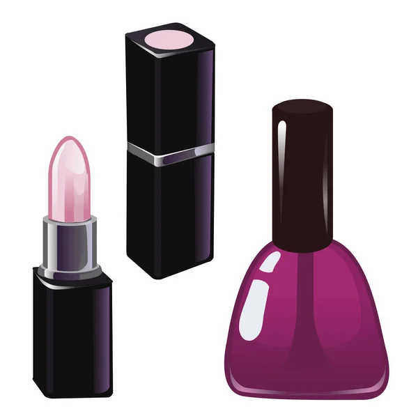 Esmalte de uñas rosa y lápiz labial rosa aislados sobre fondo blanco. Ilustración vectorial . — Vector de stock