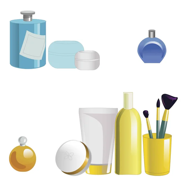 Conjunto de productos para el cuidado facial aislados sobre fondo blanco. Ilustración vectorial . — Archivo Imágenes Vectoriales