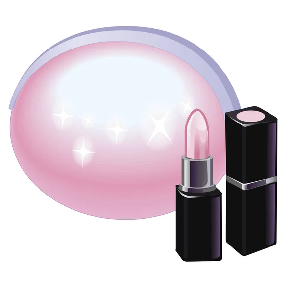 Lápiz labial suavemente rosa con bolsa cosmética rosa. Abre el tubo negro. Ilustración vectorial — Vector de stock