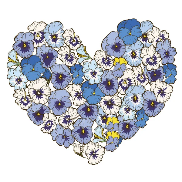 Kalp menekşeler çiçek izole beyaz arka plan üzerinde. Vektör çizim. — Stok Vektör