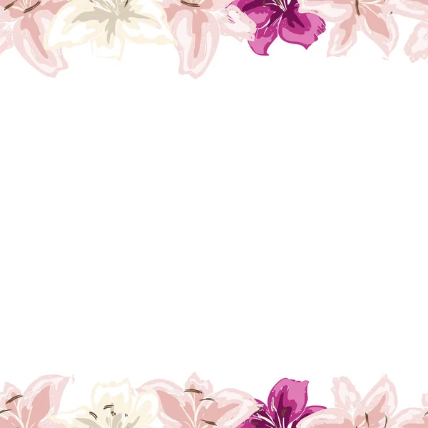 Floral καρέ κρίνοι απαλά ροζ λουλούδια που απομονώνονται σε λευκό φόντο. Εικονογράφηση διάνυσμα. — Διανυσματικό Αρχείο