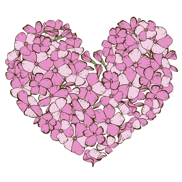 Corazón de flores flojas suavemente rosadas aisladas sobre fondo blanco. Ilustración vectorial . — Archivo Imágenes Vectoriales