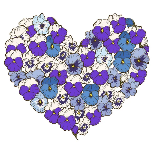 Hart van blauw en violet bloemen geïsoleerd op een witte achtergrond. Vectorillustratie. — Stockvector