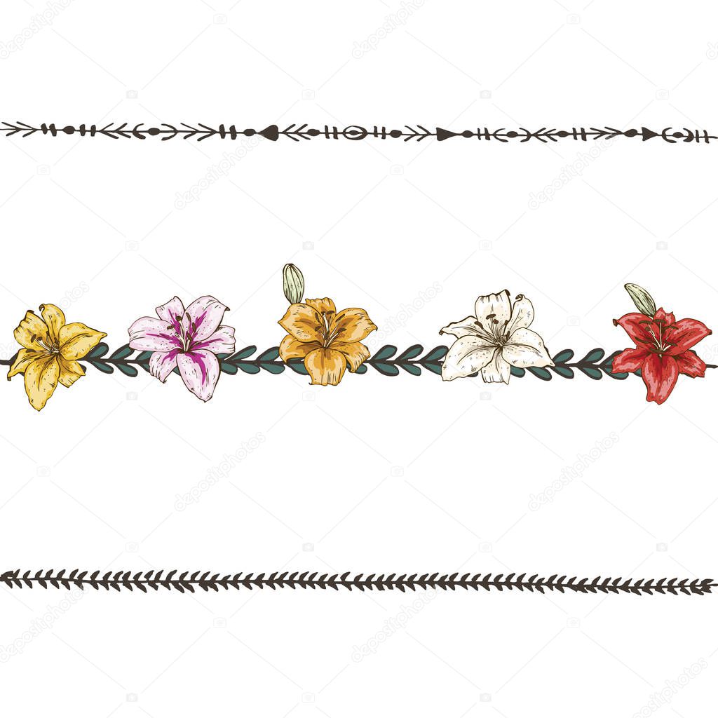 Download Doodle floral line with colorful lilies. Flower design ...