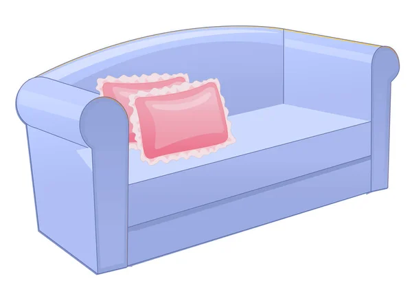 Blue sofa met roze kussen geïsoleerd op een witte achtergrond. Vectorillustratie — Stockvector
