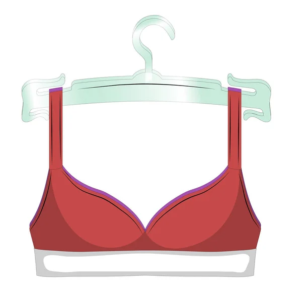 Rode BH op het pictogram van een hanger. Vrouwelijke sexy ondergoed geïsoleerd op een witte achtergrond. Vectorillustratie. — Stockvector
