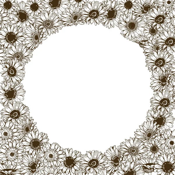 Cornice floreale di minuziosi fiori di margherite disegnati a mano. Illustrazione vettoriale . — Vettoriale Stock