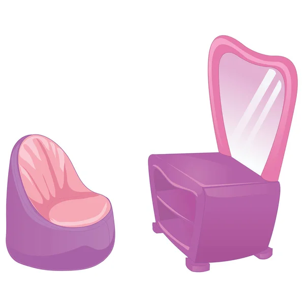 Kaptafel en fauteuil. Elegant meubilair in rijke roze kleuren geïsoleerd op een witte achtergrond. Vectorillustratie. — Stockvector