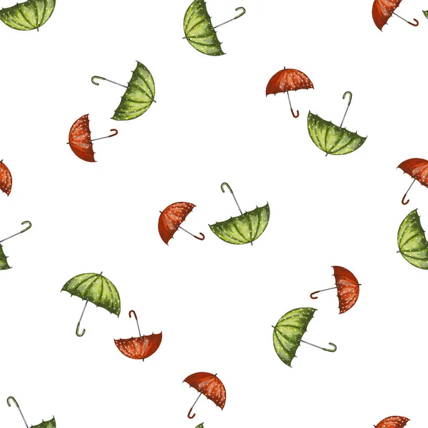 Векторный бесшовный узор с красными и зелеными зонтиками. — стоковый вектор