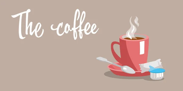 Bir fincan kahve bir fincan tabağı bir kaşıkla. Vektör