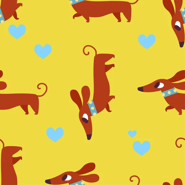 Vektör dachshund ve kalpleri ile seamless modeli. Vektör