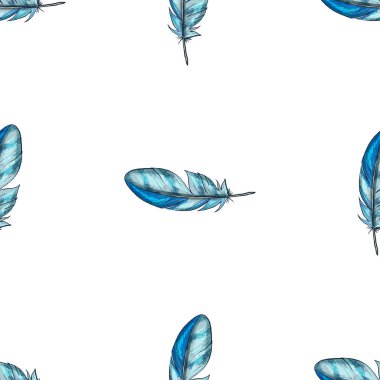 Prinvector mavi ayrıntılı kuş tüyleri ile seamless modeli