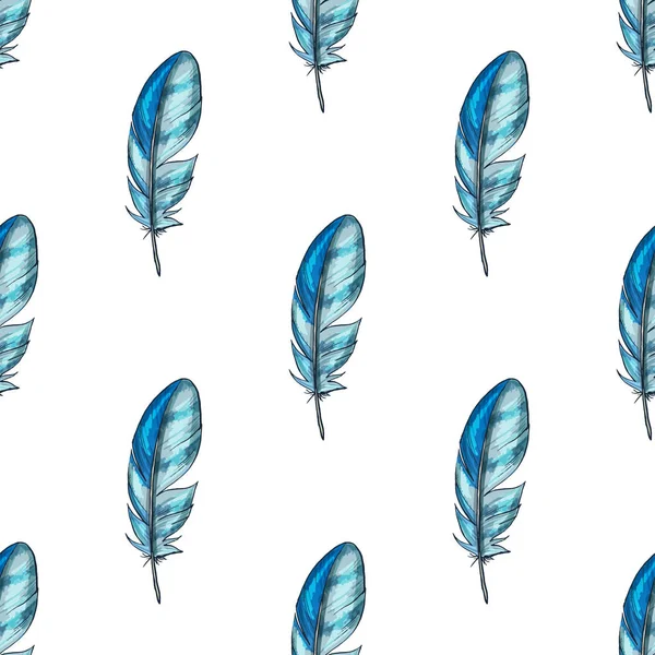 Mavi detaylandırılmış kuş tüyleriyle vektör kusursuz desen