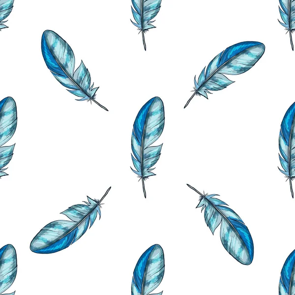 Mavi detaylandırılmış kuş tüyleriyle vektör kusursuz desen
