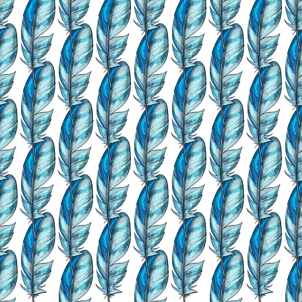 Vector seamless pattern with blue detailed bird feathers — Stock Vector