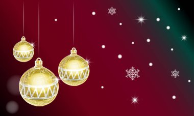 Noel kartı altın Noel topları ve kar taneleri