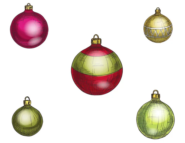 Bunte Weihnachtskugeln. Set von isolierten Dekorationen. Vektorillustration. — Stockvektor