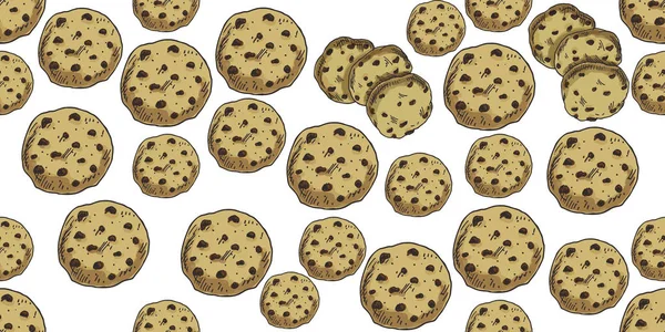 Vektor illustration söt sömlösa mönster, bakgrund med chocolate chip cookie. Mat mönster. — Stock vektor