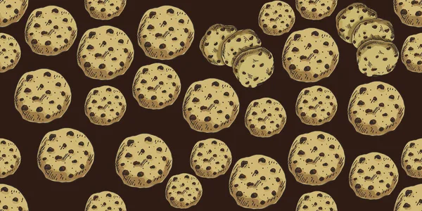 Vektor illustration söt sömlösa mönster, bakgrund med chocolate chip cookie. Mat mönster — Stock vektor