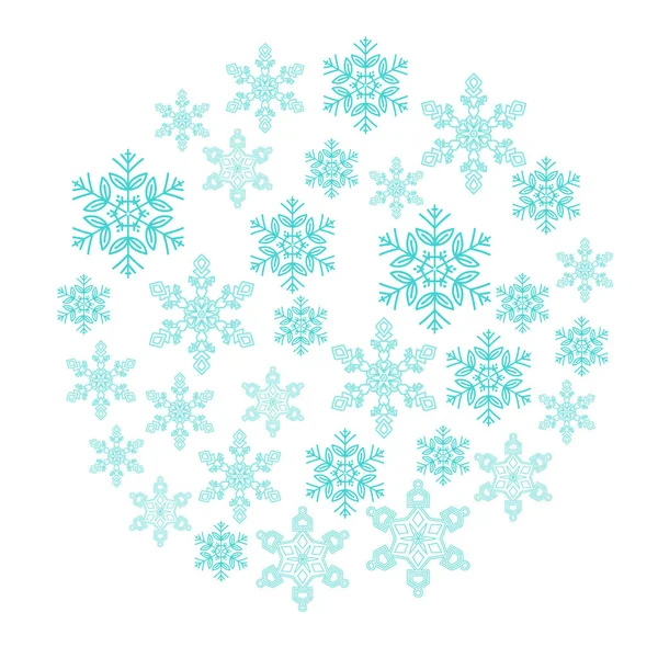 Buon Natale, fiocchi di neve blu in cerchio, illustrazione vettoriale . — Vettoriale Stock