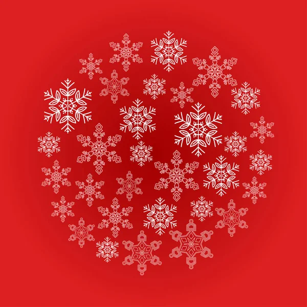 Neşeli Noel kartı, bir daire kırmızı bir vektör çizim üzerinde kar taneleri. — Stok Vektör