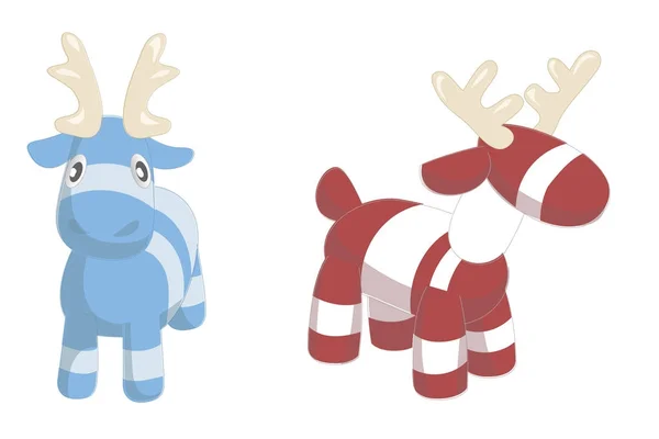 Dois cervos de desenhos animados bonitos isolados no fundo branco. Ilustração vetorial de adoráveis animais de férias de pelúcia —  Vetores de Stock