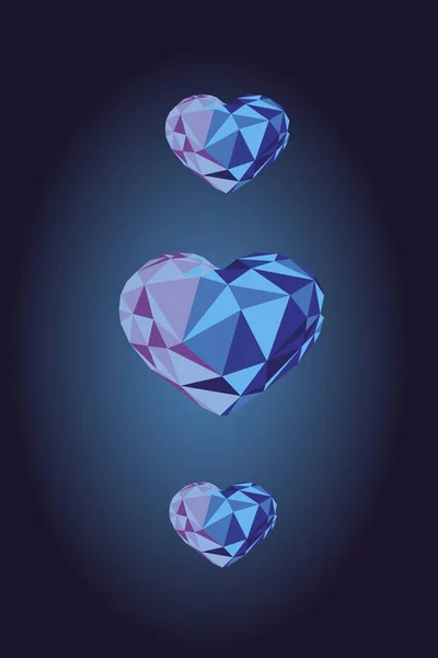 Kort firande koncept kristall hjärtan. Vektorillustration — Stock vektor