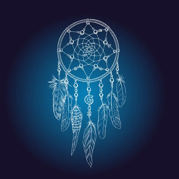 Art van traditionele Indiase dream catcher. Vectorillustratie. Variatie op donkere achtergrond. — Stockvector