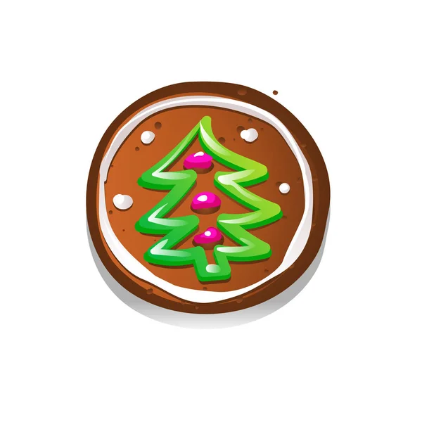 Lindas galletas de jengibre para Navidad con un árbol de Navidad. Aislado sobre fondo blanco. Ilustración vectorial — Vector de stock