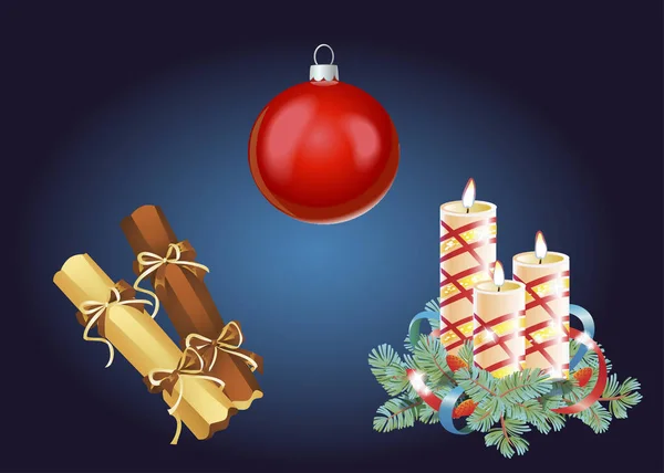 クリスマスと新年の装飾や休日の要素のセット。ベクターイラスト. — ストックベクタ