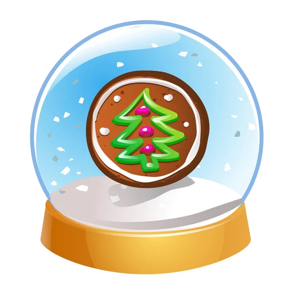 白い背景に隔離された内部クリスマスモミの木と雪の地球。クリスマス・マジック・ボール。スノーグローブのベクトルイラスト。ガラスボール、クリスタルドームのアイコンで冬. — ストックベクタ