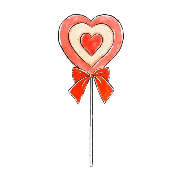 Ручной леденец в форме сердца. Элементы дизайна на День Святого Валентина. Векторная иллюстрация . — стоковый вектор