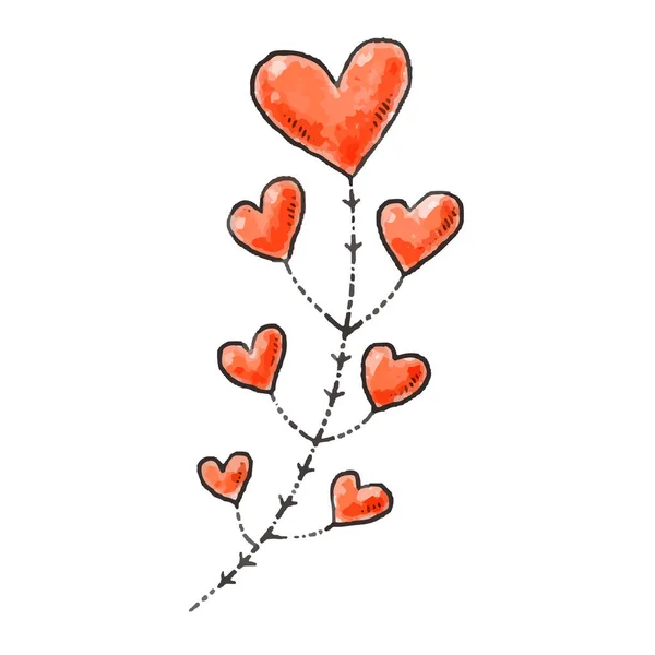 Coeurs rouges dessinés à la main. Eléments de design pour la Saint Valentin. Illustration vectorielle. — Image vectorielle