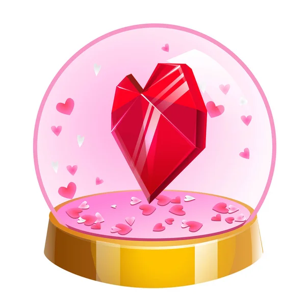 Bola de cristal mágica con corazones dentro. Ilustración vectorial para el día de San Valentín. — Archivo Imágenes Vectoriales